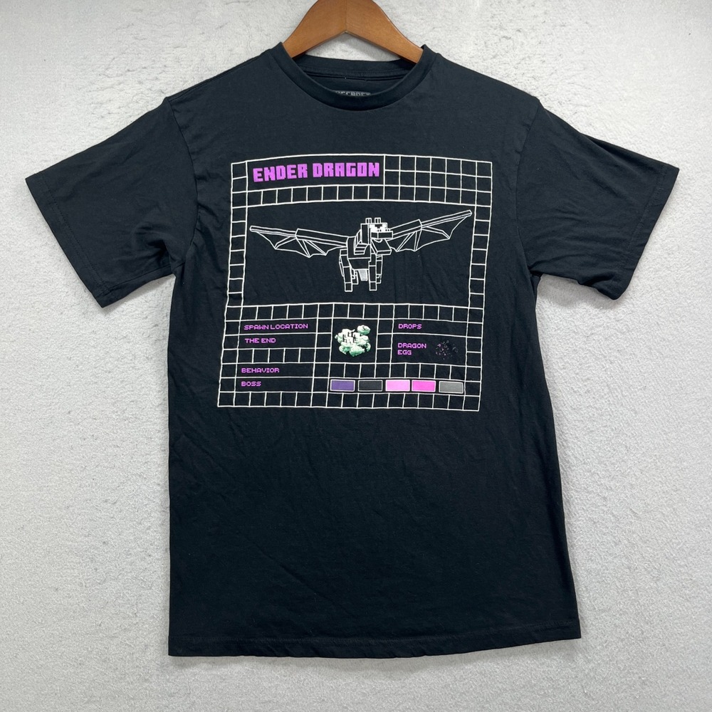 Minecraft Ender Dragon Men Small Black Graphic Tee Boss The End Street Retro